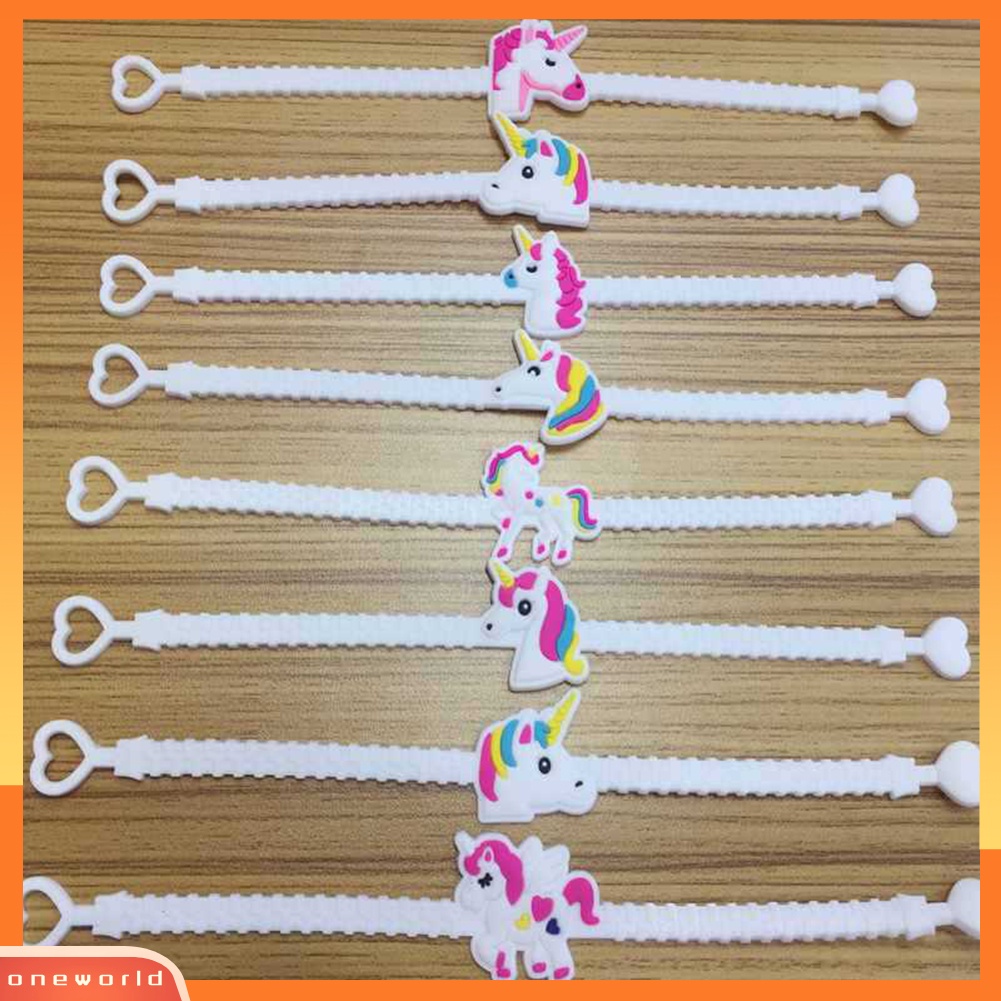 {oneworld} 5pcs Kartun Unicorn PVC Gelang Hadiah Anak-Anak Lucu Gelang Yang Dapat Disesuaikan