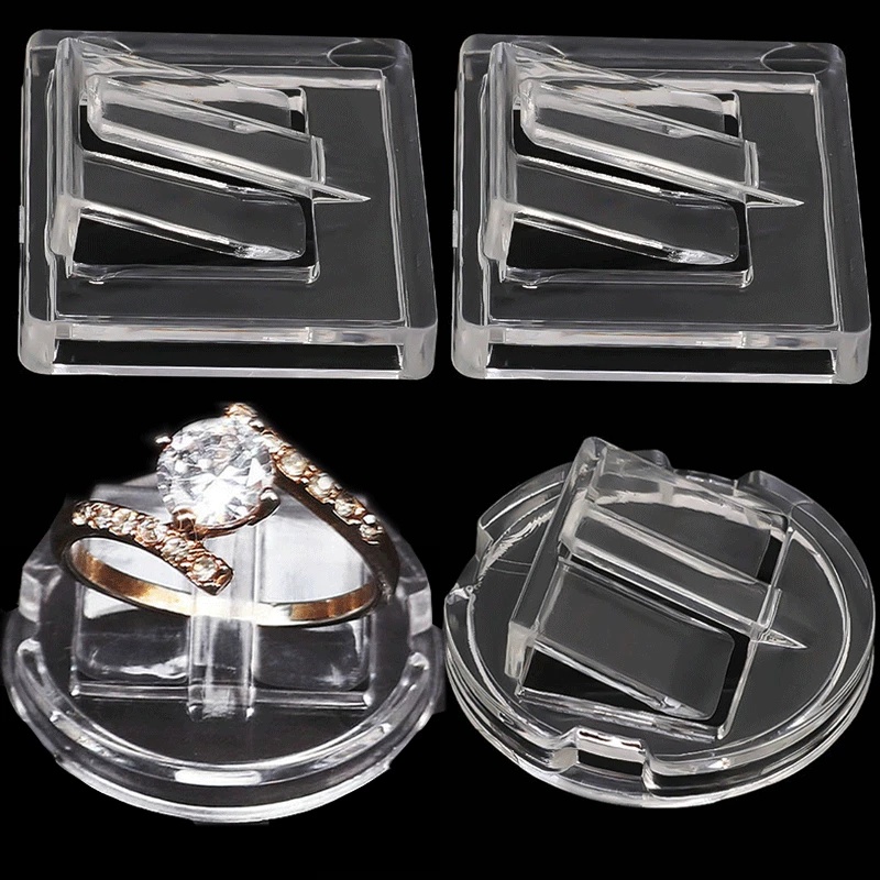 [HOT Sale] Mini Display Perhiasan Stand Holder Transparan 1Pc Nampan Cincin Jari Persegi Props Ring Case Tray Penyimpanan Cincin Bulat