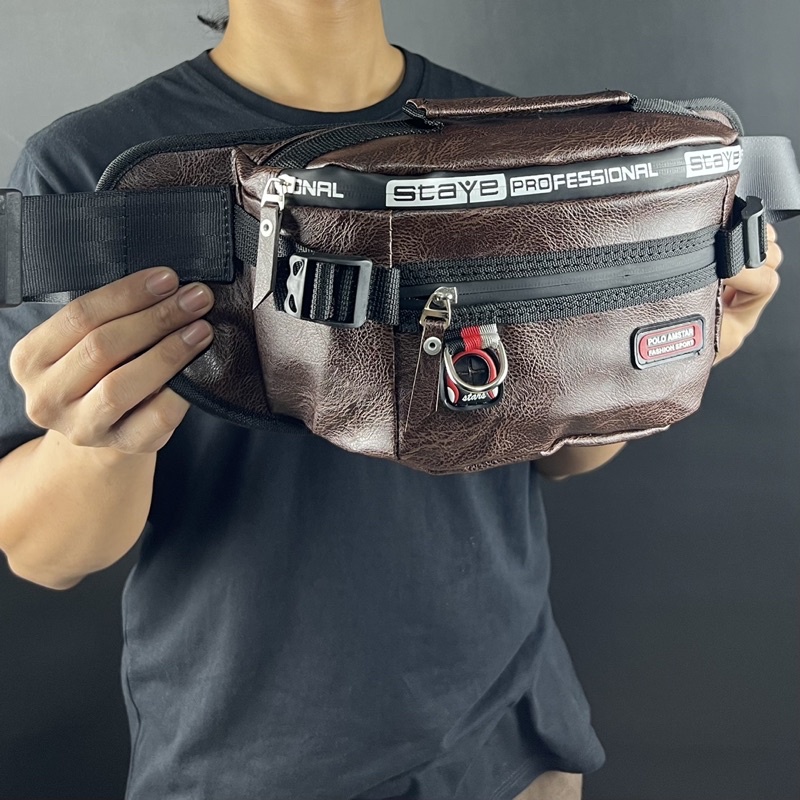 TAS SALEMPANG KULIT PU TAS PINGGANG WAISTBAG WATERFROOF FESHION SPORTY
