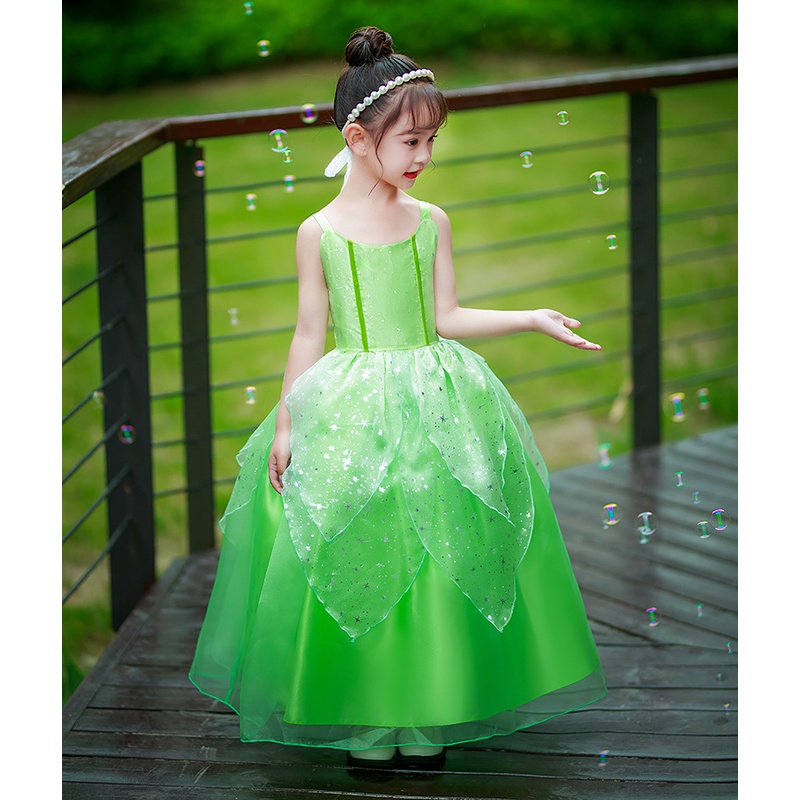 TINKERBELL DRESS WING KOSTUM PERI HUTAN HIJAU DAUN IMPORT FASHION DRES ULANG TAHUN