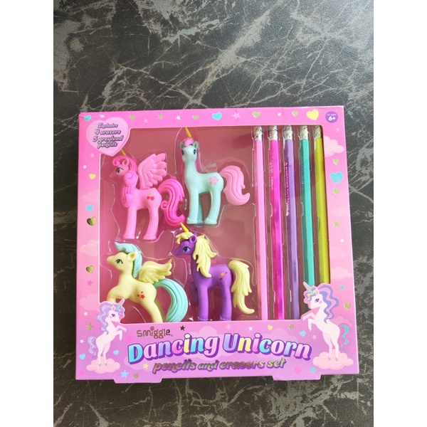 

Smiggle pencils and erasers set dancing unicorn original