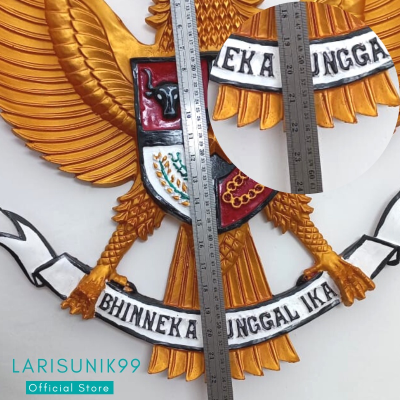 Hiasan Dinding Pajangan Garuda Pancasila Gold Fiber Ukir Hiasan Ruangan Perlengkapan Dekorasi Pajangan Dinding Rumah Kantor Sekolah Lambang Negara Indonesia Burung Garuda Gold Fiber Besar 3D 57x57cm Premium