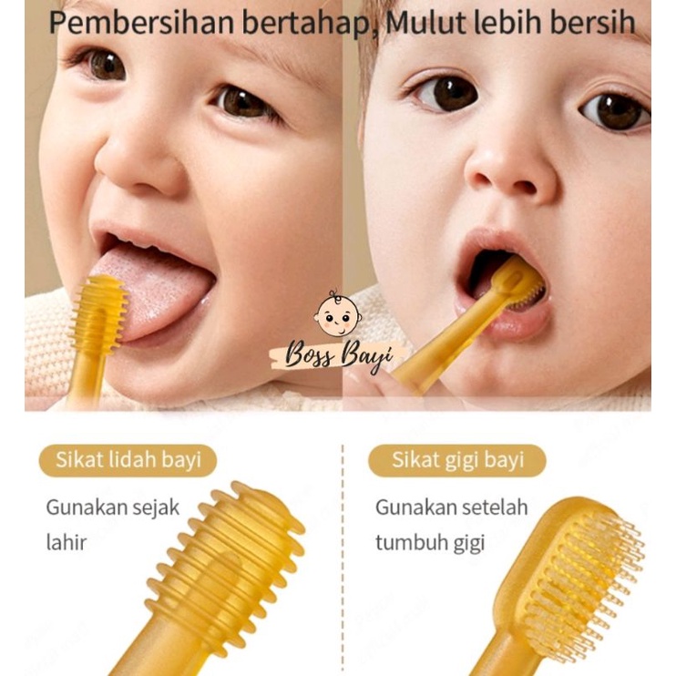 BOSS BAYI - Pembersih Mulut Bayi (Lidah+Gigi) / Oral Cleaner Silikon dengan Cup Penyimpanan