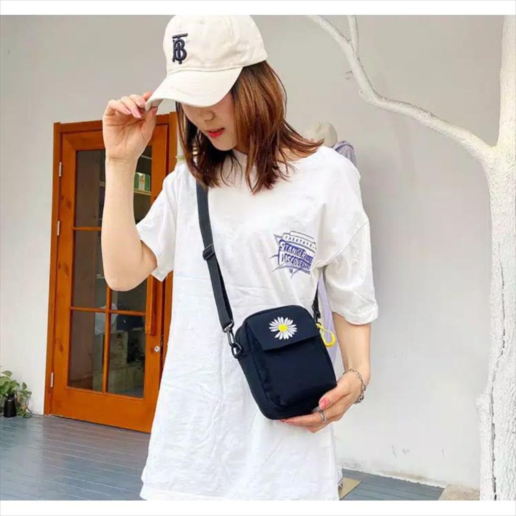 LS 377 - Slingbag Tas Selempang Wanita motif bunga Tas Musim Panas Kanvas Tas Ponsel Korea Mini Casual Kecil