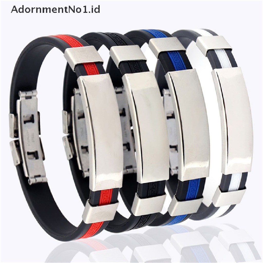 [AdornmentNo1] 5warna Baja Titanium Stainless Steel Aksesoris Pesona Gelang Silikon Bangle Man Fashion Hadiah Perhiasan [ID]