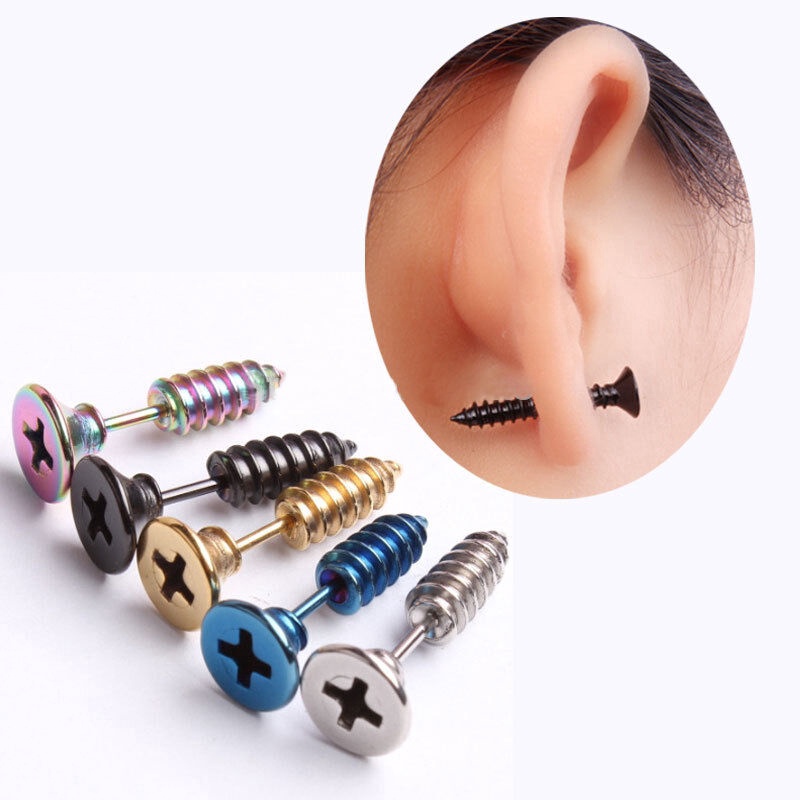 Hot Sale/1Pasang Unisex KPOP BTS EXO Punk Stainless Steel Screw Ear Studs Earrings/Penjualan Panas