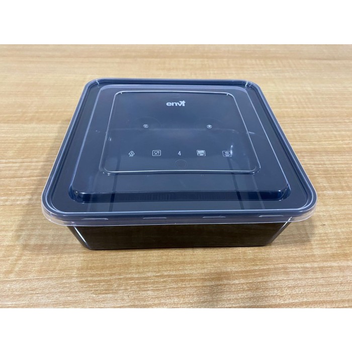 Tempat Thinwall Hitam 2000 Ml Square + Tutup Clear Merek Envi Premium