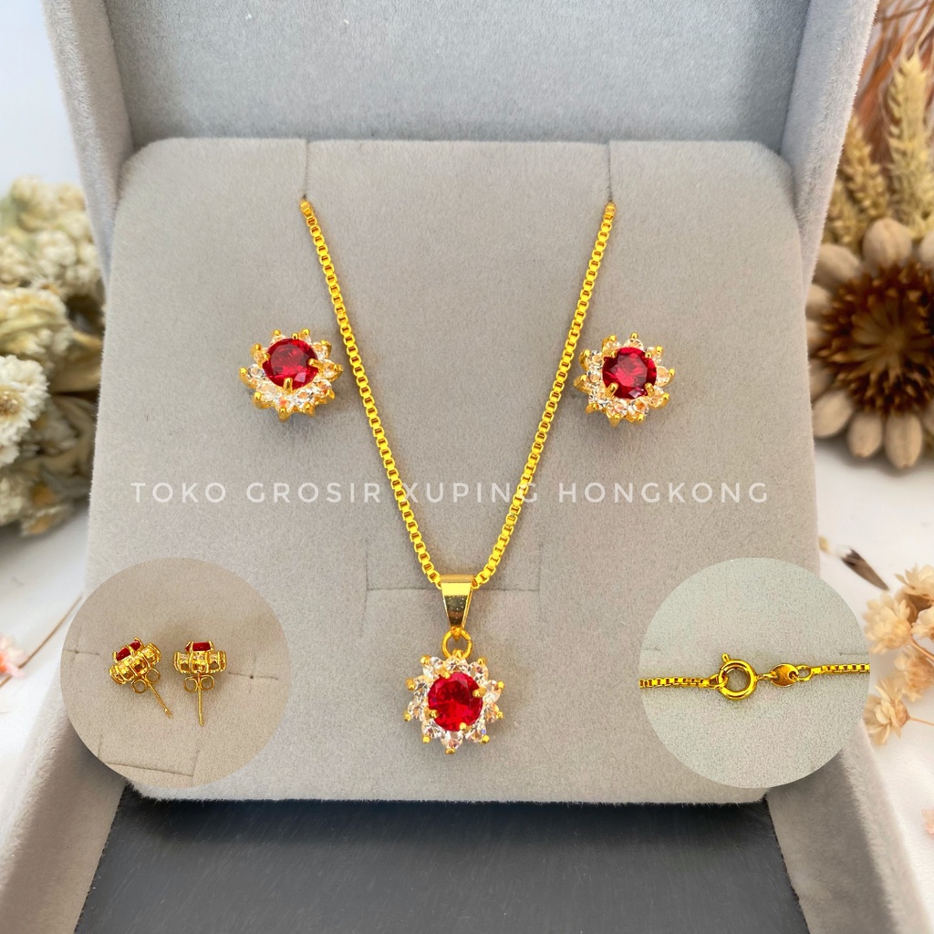 Set Perhiasan Xuping Hongkong Lapis Emas Hongkong Permata Batu Zicron Asli Set Perhiasan Titanium Se