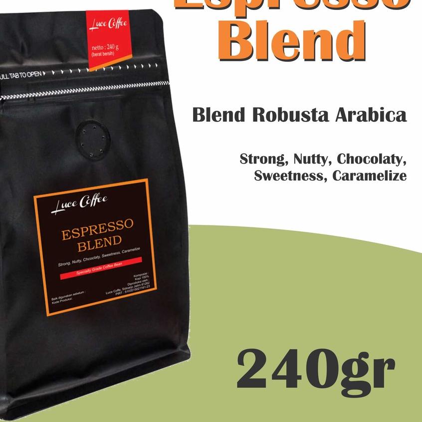 

PROMO [TD4] Luce Coffee, Kopi Espresso Blend Robusta Arabica 240gr - Biji sangrai arau Bubuk
