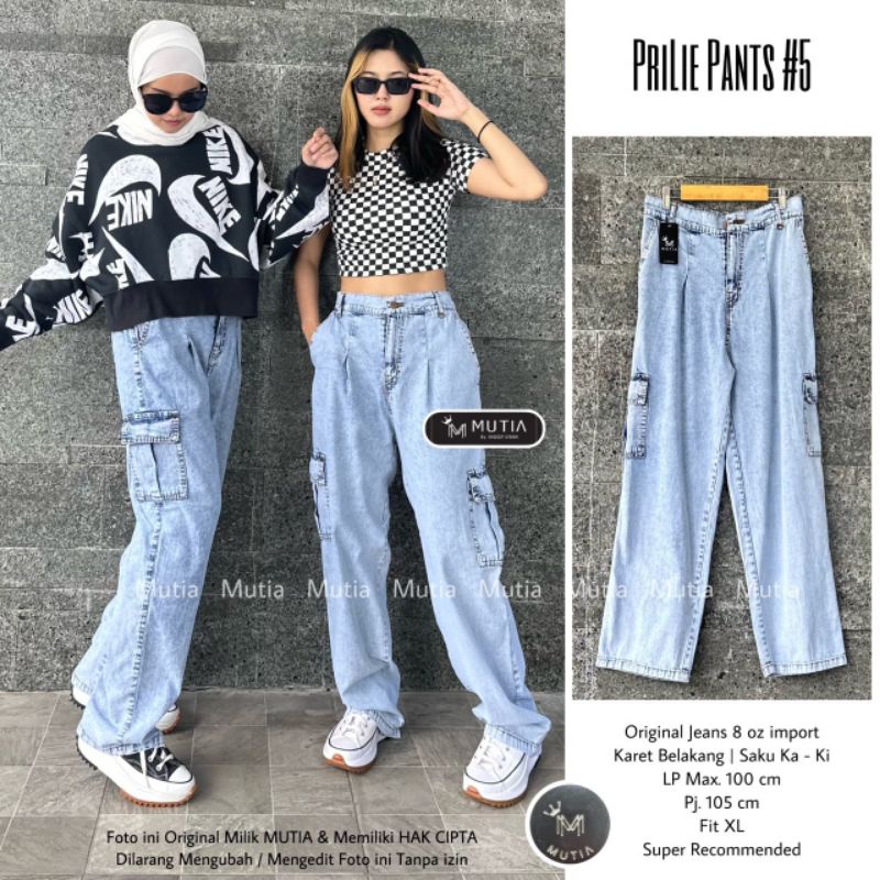PRILIE PANTS #5 BY MUTIA / CELANA JEANS WANITA MUSLIMAH / Celana cargo jeans solo