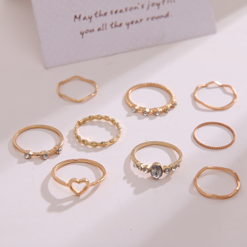 Roselife 9 Pcs Vintage Boho Emas Susun Cincin Set Untuk Wanita Gadis Chic Geometris Zirkon Buku Jari Cincin Fashion Perhiasan