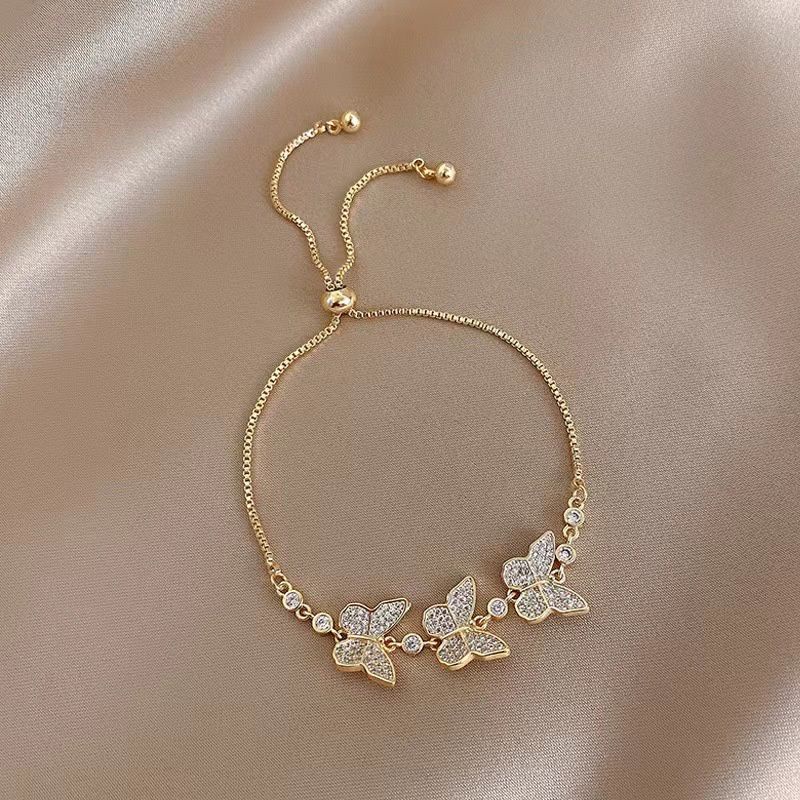 FerenHongXia Gelang Serut Adjustable Desain Kupu-Kupu Aksen Berlian Gaya Jepang Dan Korea