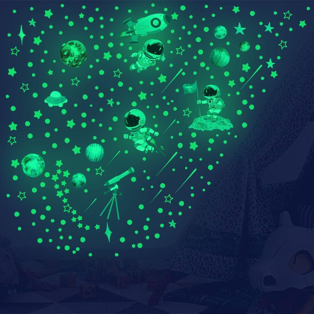 [Elegan] Astronot Decal Removable Kreatif Tahan Air Seni Mural Neon Stiker Lucu DIY Bulan Bintang Latar Belakang Wallpaper Dinding