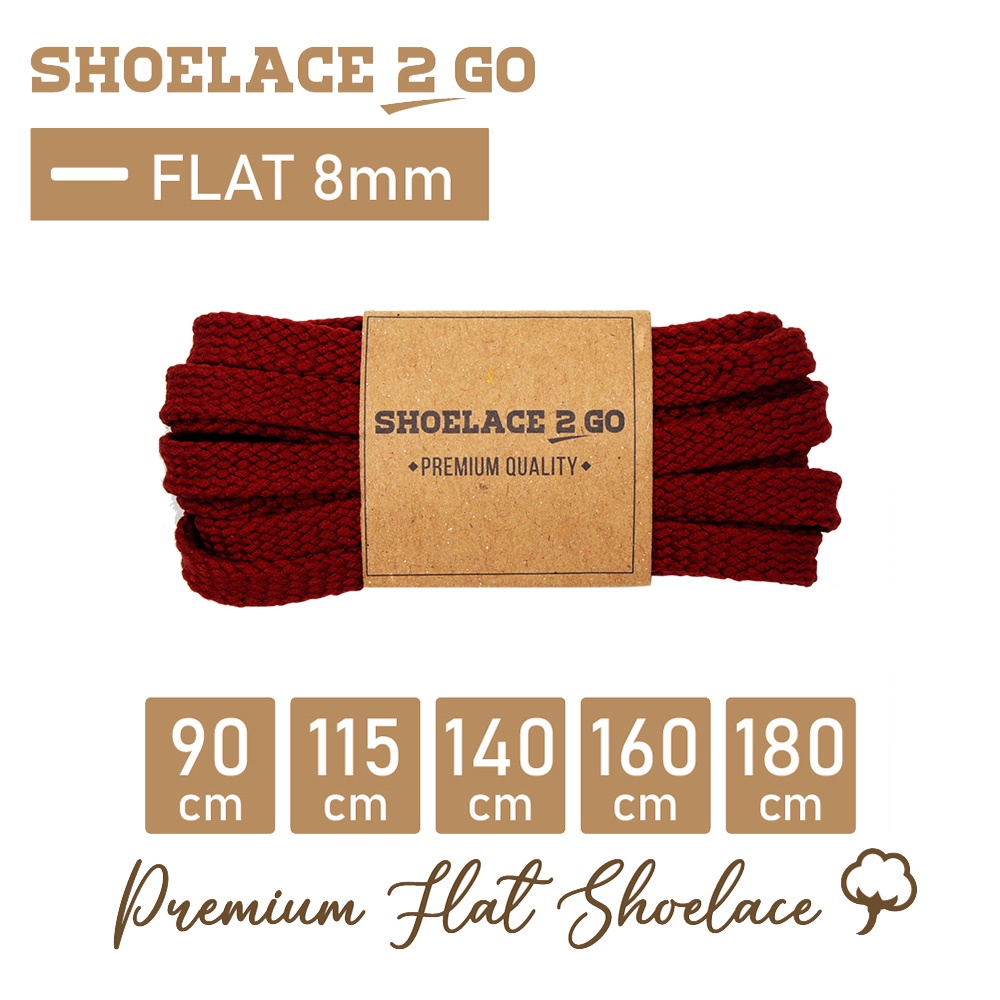 SHOELACE 2 GO PREMIUM TALI SEPATU GEPENG PIPIH FLAT - SF8 - F2 - MAROON - 8MM