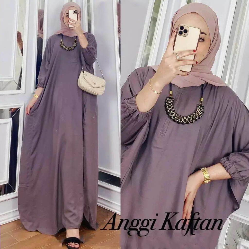 Baju Gamis Muslimah Terbaru ANGGI KAFTAN BL Bahan Katun Rayon Kaftan Polos Busui Friendly Fit XXL Ka