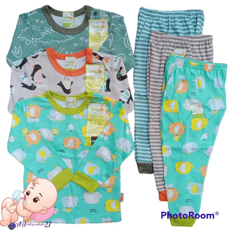 3 PASANG SETELAN VELVET JUNIOR KANCING BAHU LENGAN PANJANG MOTIF TERBARU STARRY NIGHT UK NB S M L