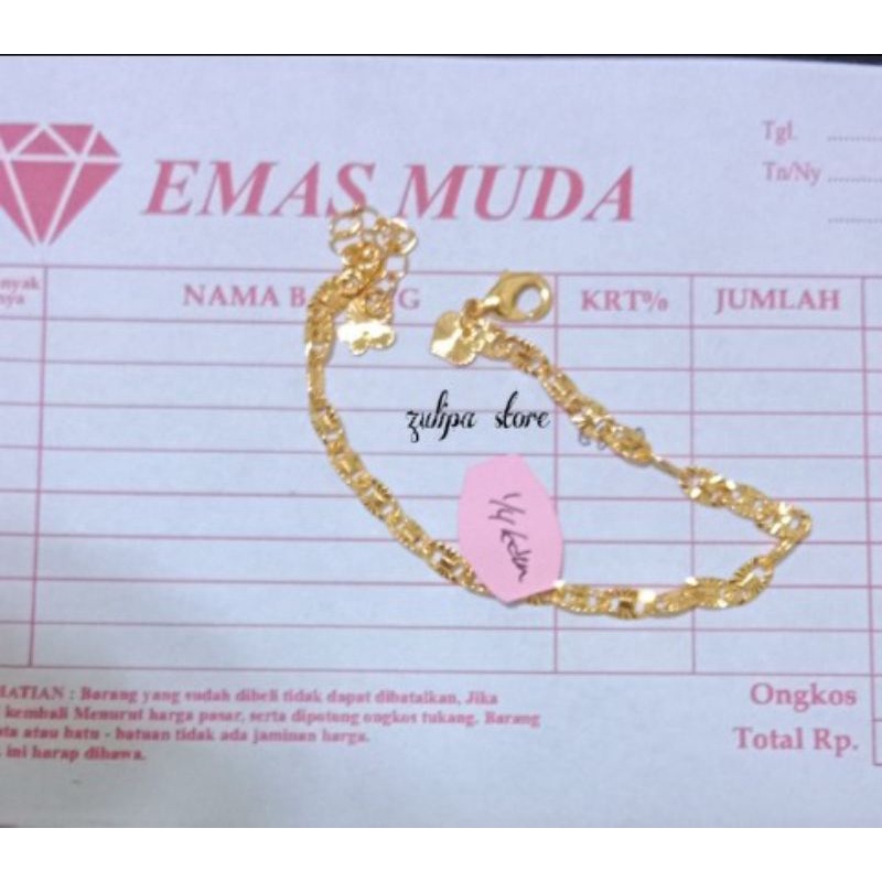 gelang tangan motif biji cabe asli emas mudah (free surat dan dompetnya)