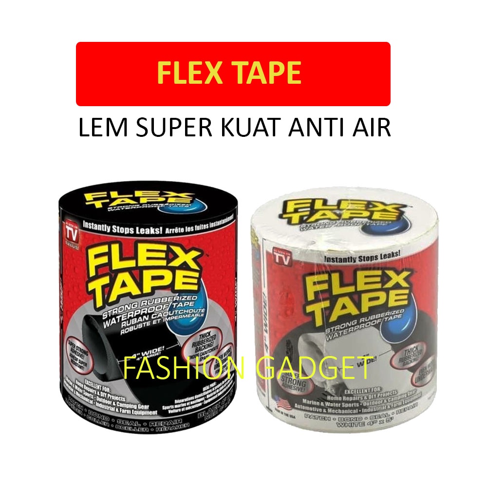 Flex Tape 4 inch x 1,5 Meter Lakban Anti Bocor Bagus Super Kuat Anti Air Solatip Perekat Lem Penambal Ajaib Solatip Pipa Kaca Bocor Waterproof Rubberized 4&quot; X 1,5 M Solasi Ajaib Lem Kran Selotip Serbaguna Murah - Lakban Hitam / Putih