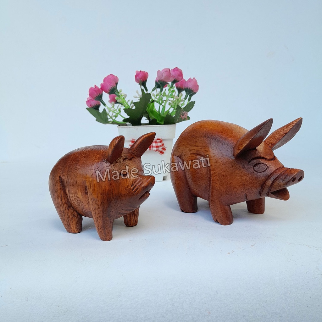 Kerajinan patung kayu Babi pig mini handmade hiasan Bali