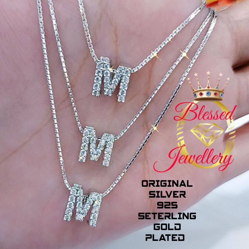 KALUNG PERAK ASLI 925 LAPIS EMAS MODEL ITALI SANTA LIONTIN HURUF M