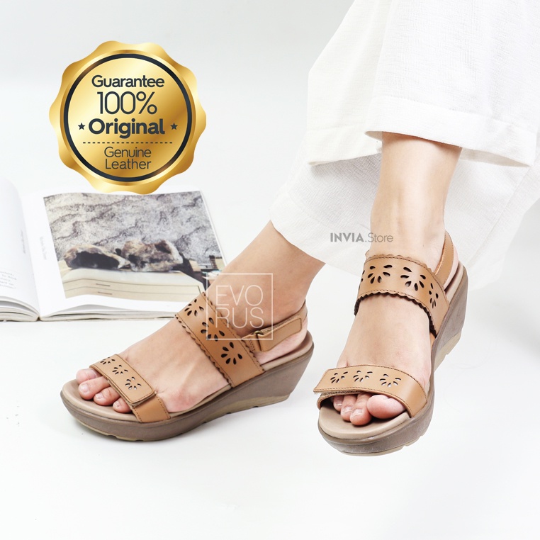 Scholl Memory Cushion M56 Brown 100% Original Sepatu Sandal Wanita Kulit Asli Genuine Leather