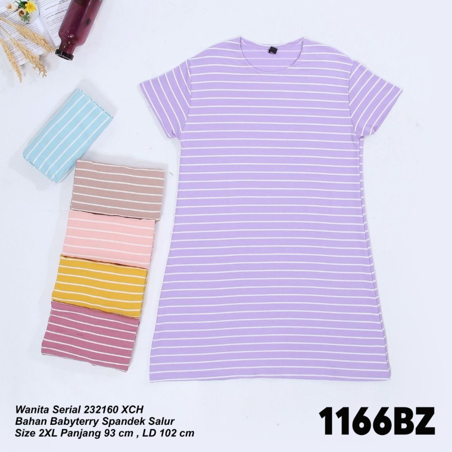 1166BZ  size 2XL Dress Lengan Pendek Lemone Homedress pretty DASTER KAOS SEXY SALUR GARIS GARIS