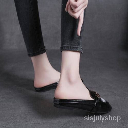 #Sisjuly# Sepatu wanita baru wanita sepatu wanita kepala persegi sepatu loafers mule sepatu datar ba
