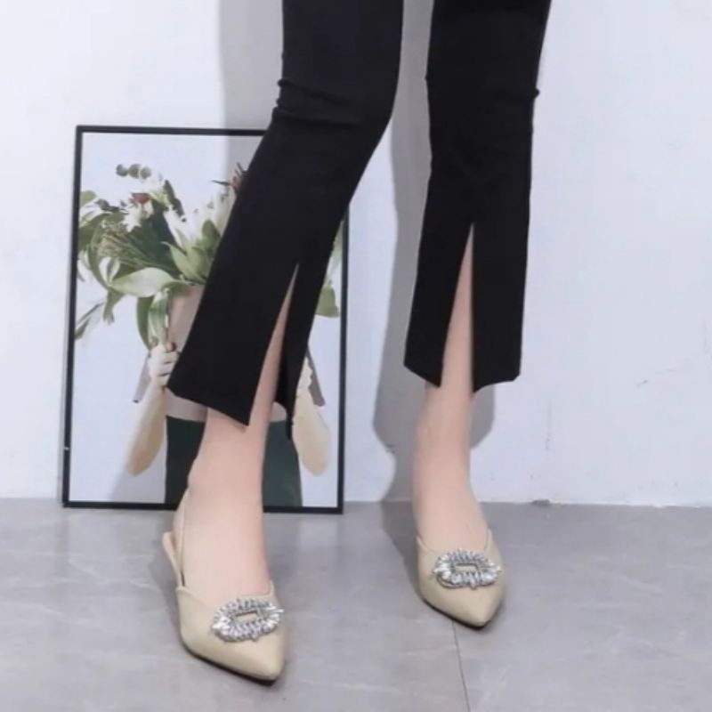 Sandal Heels Wanita Tali Belakang Wedding shoes Hak 2cm Mules Kekiniann