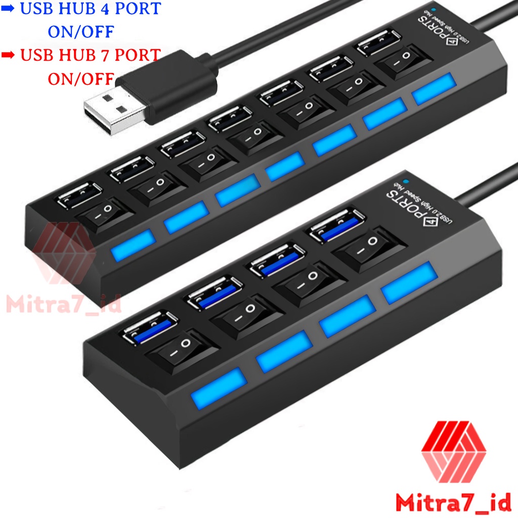 [M7] USB HUB SAKLAR 4 PORT DAN 7 PORT USB 2.0 ON/OFF HIGH SPEED DENGAN LAMPU LED