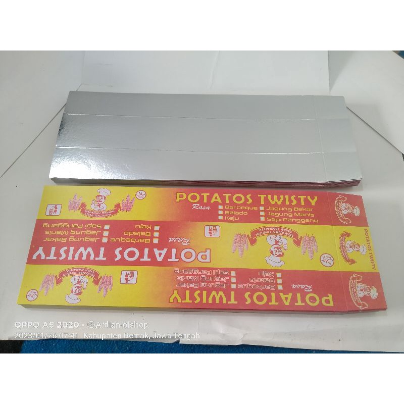 

Kertas Potatos Twisty Kotak Kemasan Bungkus Kentang Ulir / Kentang Spiral Lapisan Aluminium FOIL