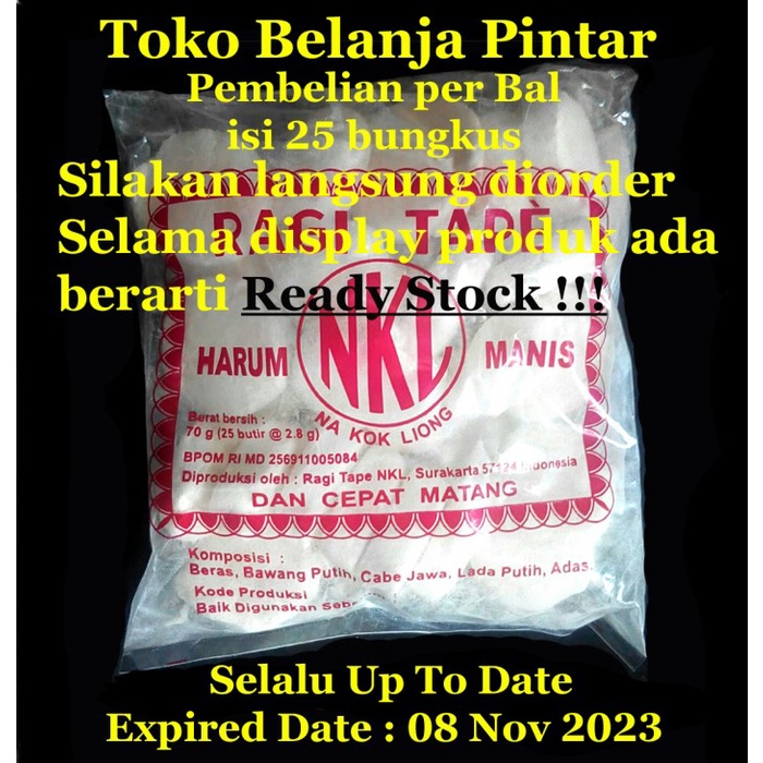 

Ragi Tape NKL per Bal (isi 25 bungkus)