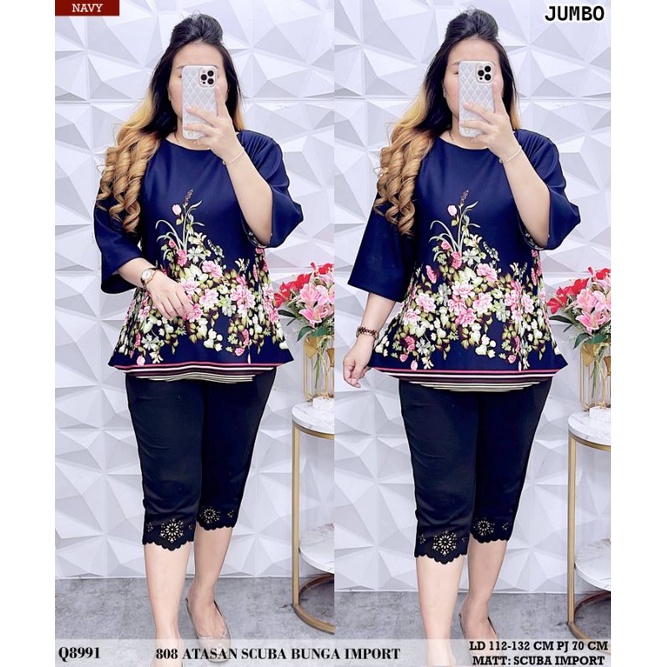 909 ATASAN SCUBA BUNGA IMPORT Q8998 / BLUS BLOUSE SCUBA