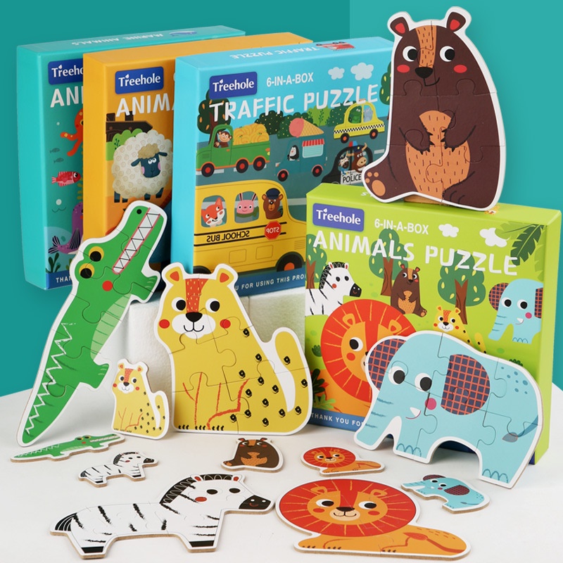 ✴✚☋Anak anak Kayu Ukuran Besar Jigsaw Puzzle Game Mainan Bayi Belajar Pendidikan Hutan Hewan Laut La