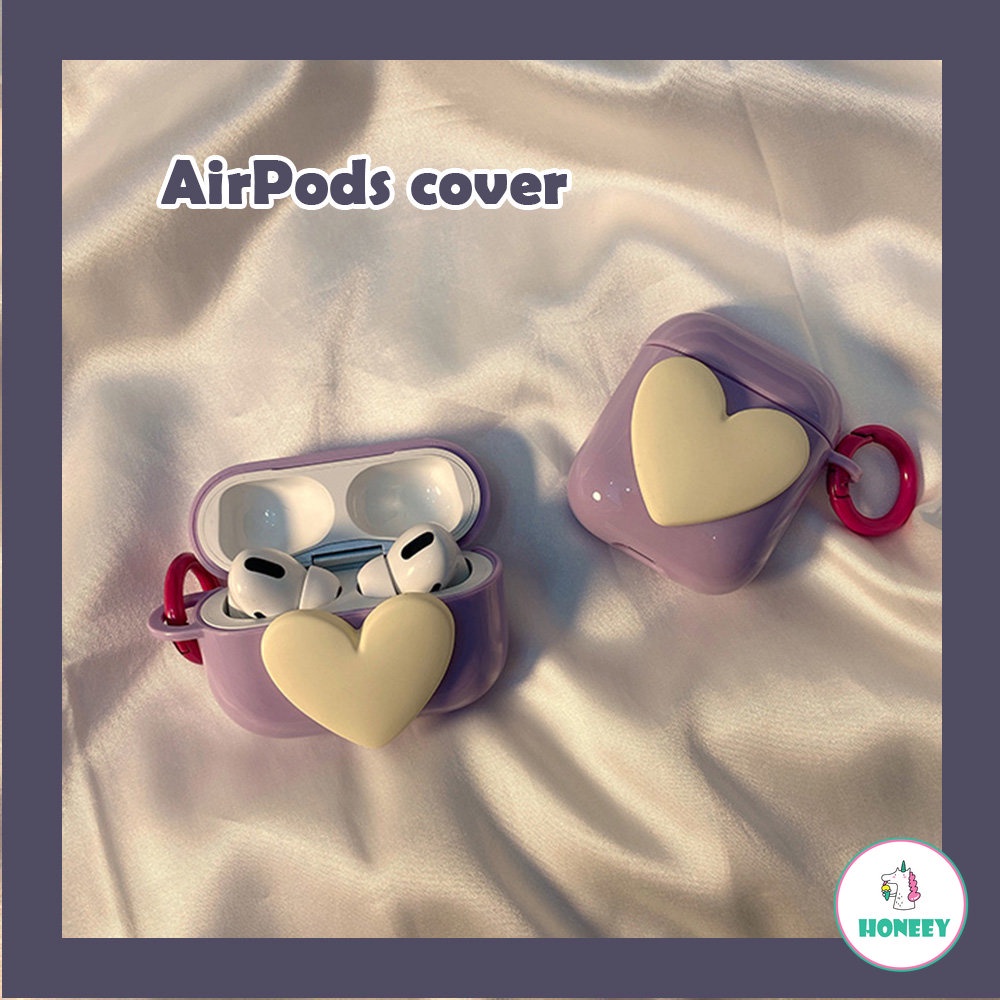 3d Ungu Cinta Hati Airpods Case Bluetooth Wireless Earphone Hard Silicone Case Untuk Airpods1/2/pro Cover Pelindung