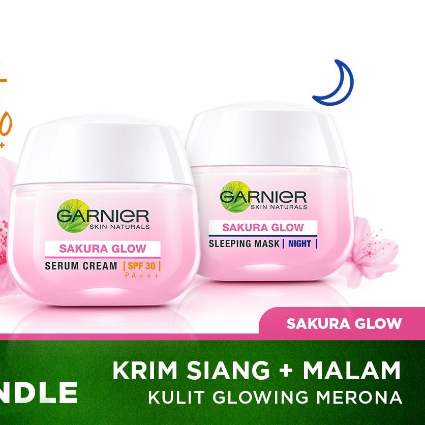 Terbaru | TD4 | Garnier Sakura Glow Kit Day &amp; Night Cream - Moisturizer Skincare Krim Siang Malam (Light complete)