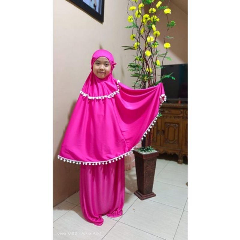 MUKENA ANAK 1 2 3 4 5 6 7 TAHUN JERSEY POM POM / MUKENA ANAK PITA RENDA