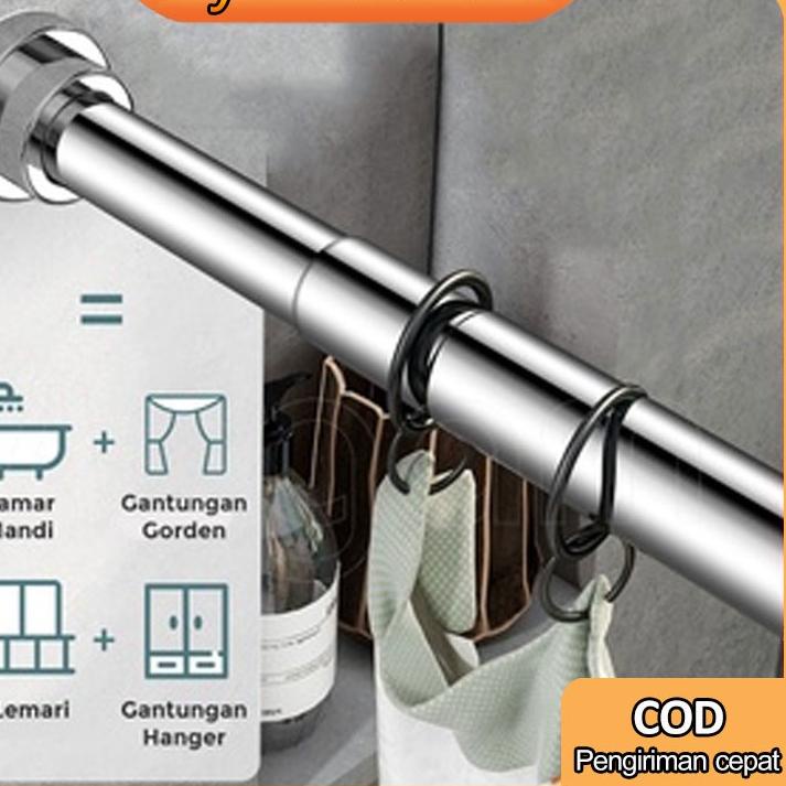 ✩ (COD)Tiang Gorden Fleksibel Jemuran Baju Tiang Jemuran Portable Besi Gorden Rel Hordeng Gantungan 