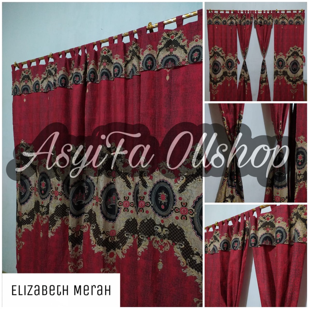 PROMO  Gorden Pintu Motif Bisa Juga Jendela Motif Sultan Elizabeth Merah