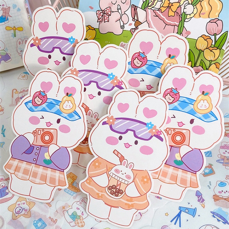 4 Pcs Kawaii Kelinci Stiker DIY Kartun Stiker Gadis Lucu Jurnal Stiker Diary Ponsel Stiker Dekorasi