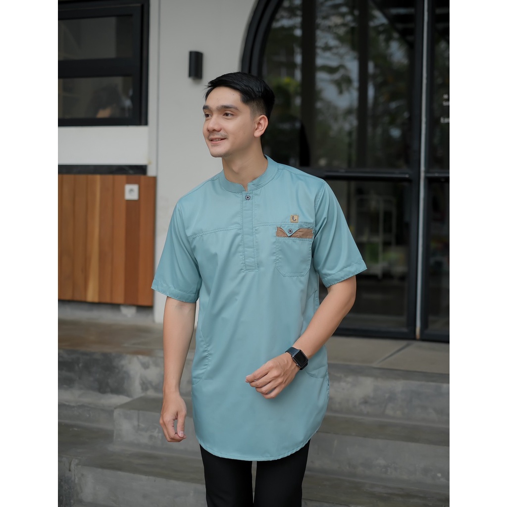 Luthfi Baju Koko Pria Dewasa Lengan Pendek Toyobo Fodu Silky Hijau Wardah