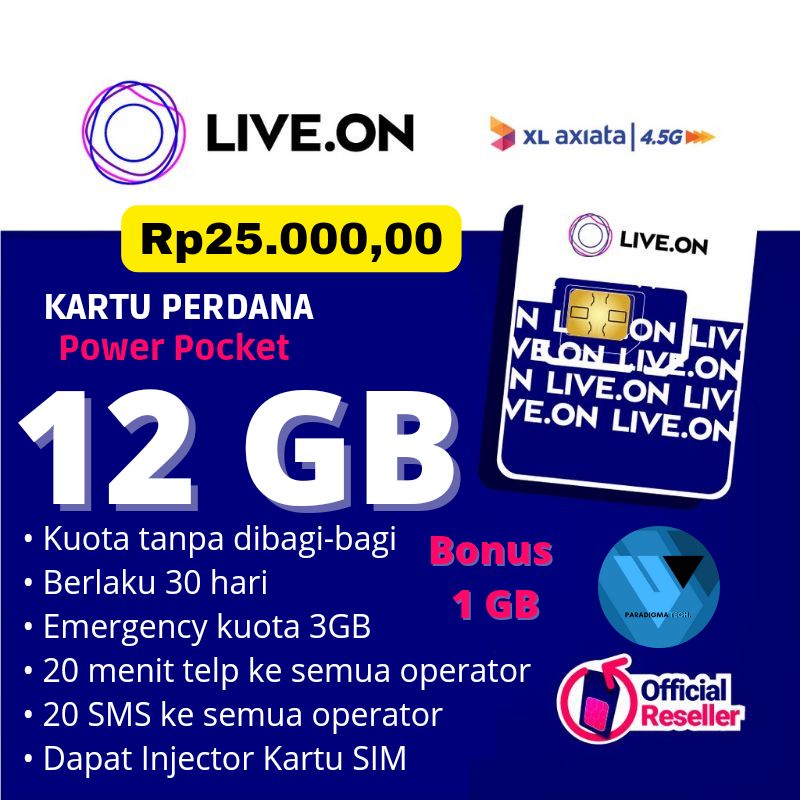 Kartu Perdana XL Live On 7GB (30 hari), 10GB (14 hari), 12GB (30 hari), dan 70 GB (30 hari)