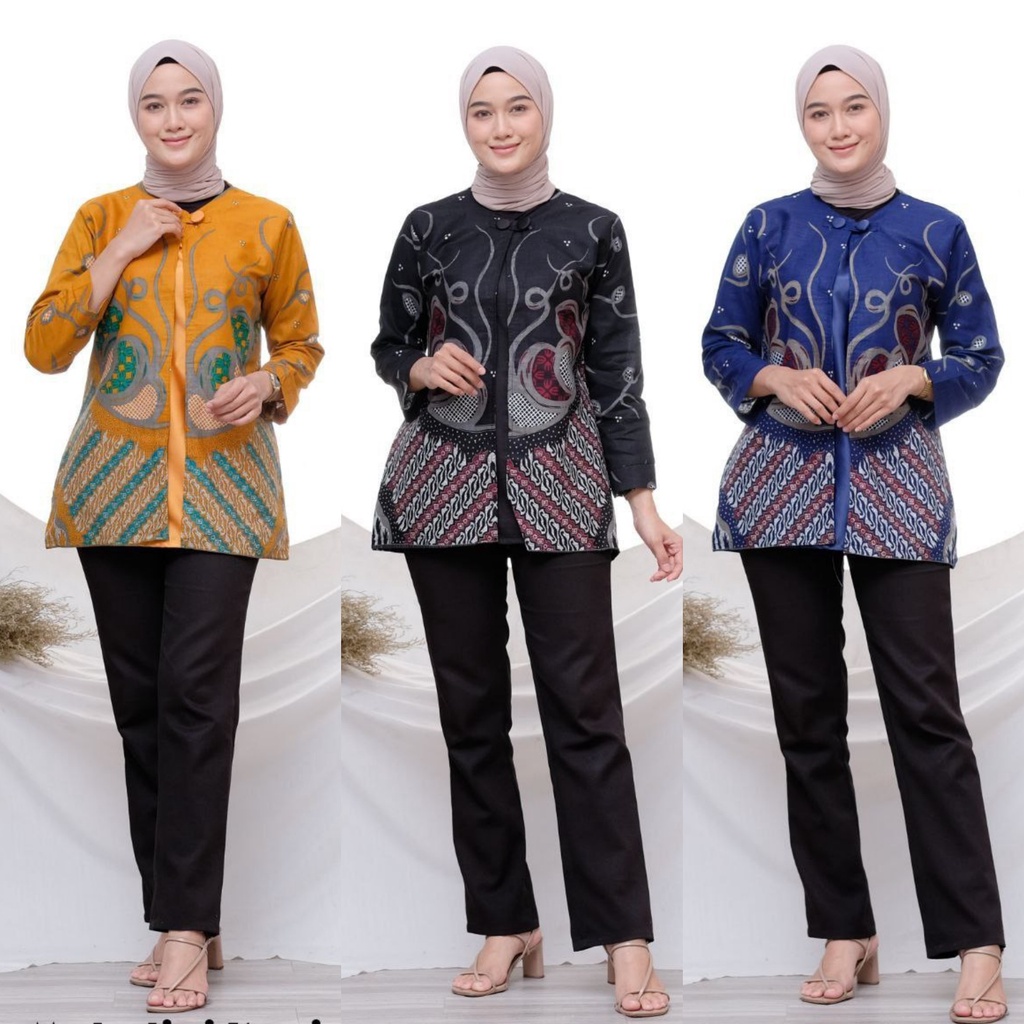 Baju Batik Wanita Modern Atasan Blouse Batik Kerja Kantor Wanita Seragam Batik Alina