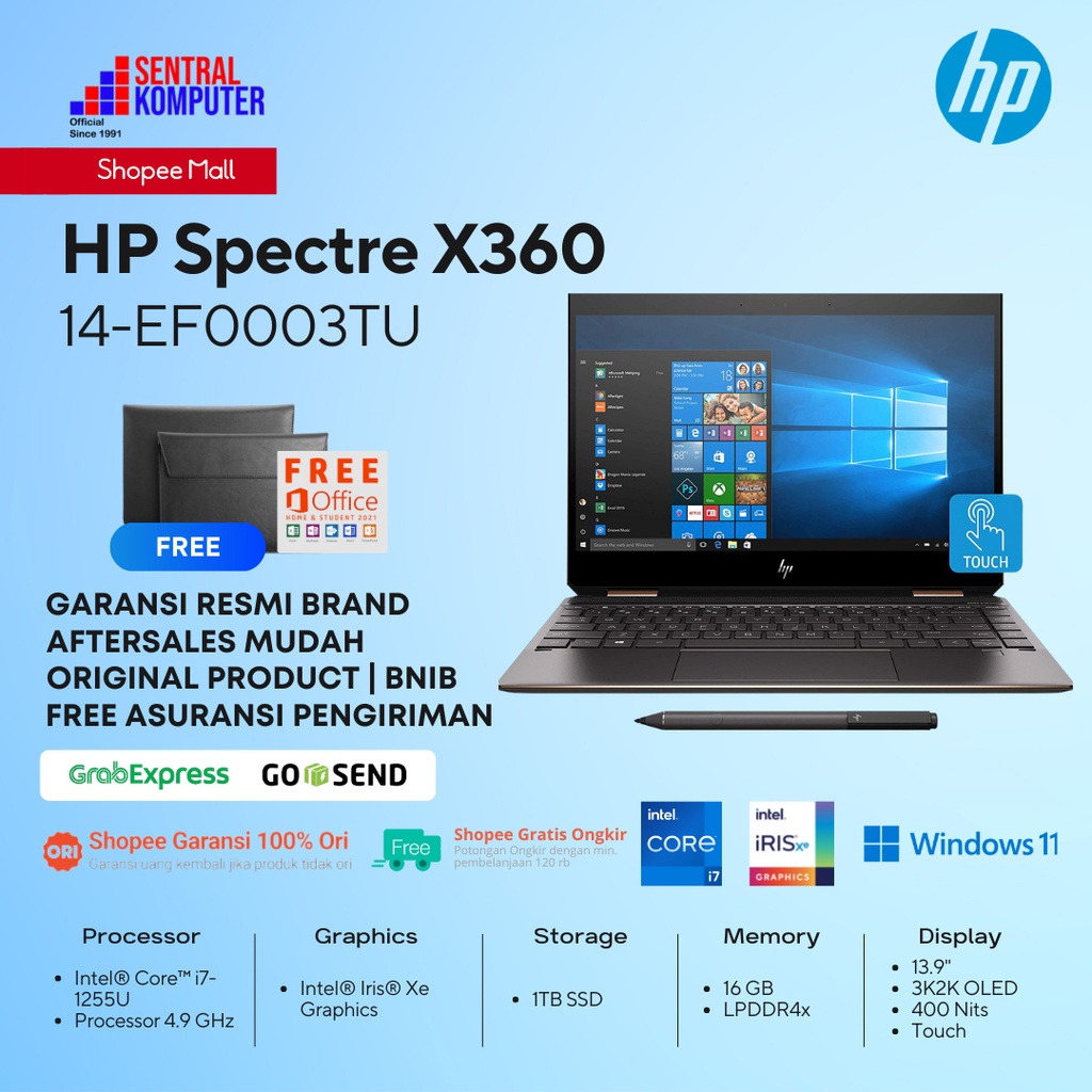 HP Spectre X360 14-ef0003TU i7-1255U-16GB-1TB SSD-Win 11+OHS