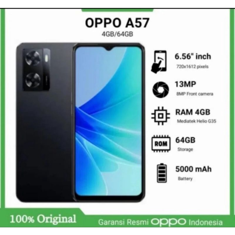 OPPO A57 ram 4+4 / 64 /128 gb garansi resmi original bisa kredivo / spaylater