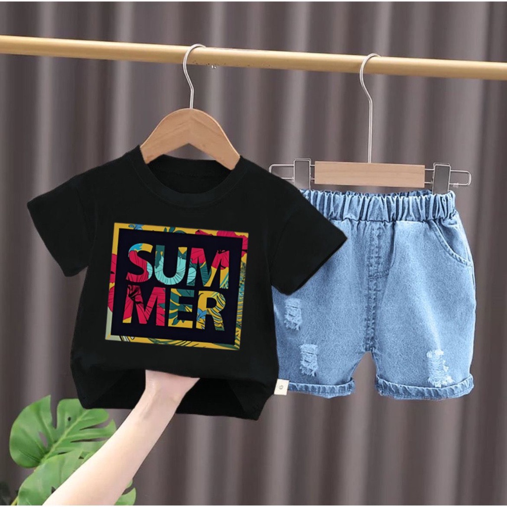 BEST SELLER // FASHION BAJU ANAK MOTIF SUMMER DENIM // SETELAN ANAK LAKI-LAKI DAN PEREMPUAN USIA 1-5TH MODEL KEKINIAN DAN BISA PILIH WARNA