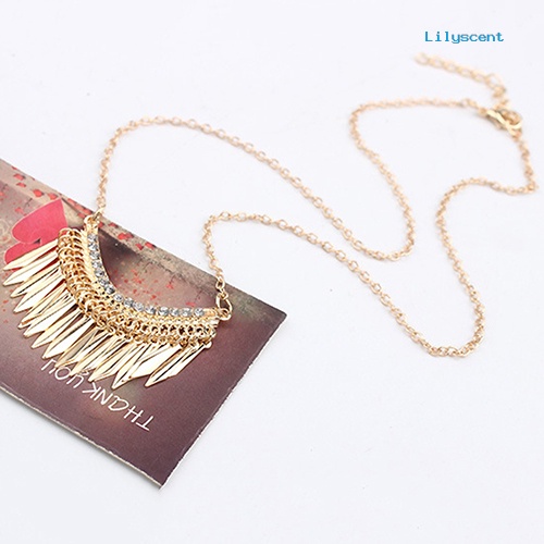 Ls Women's Golden Color Jumbai Pendent Rhinestone Choker Kalung Pesta Rantai Panjang