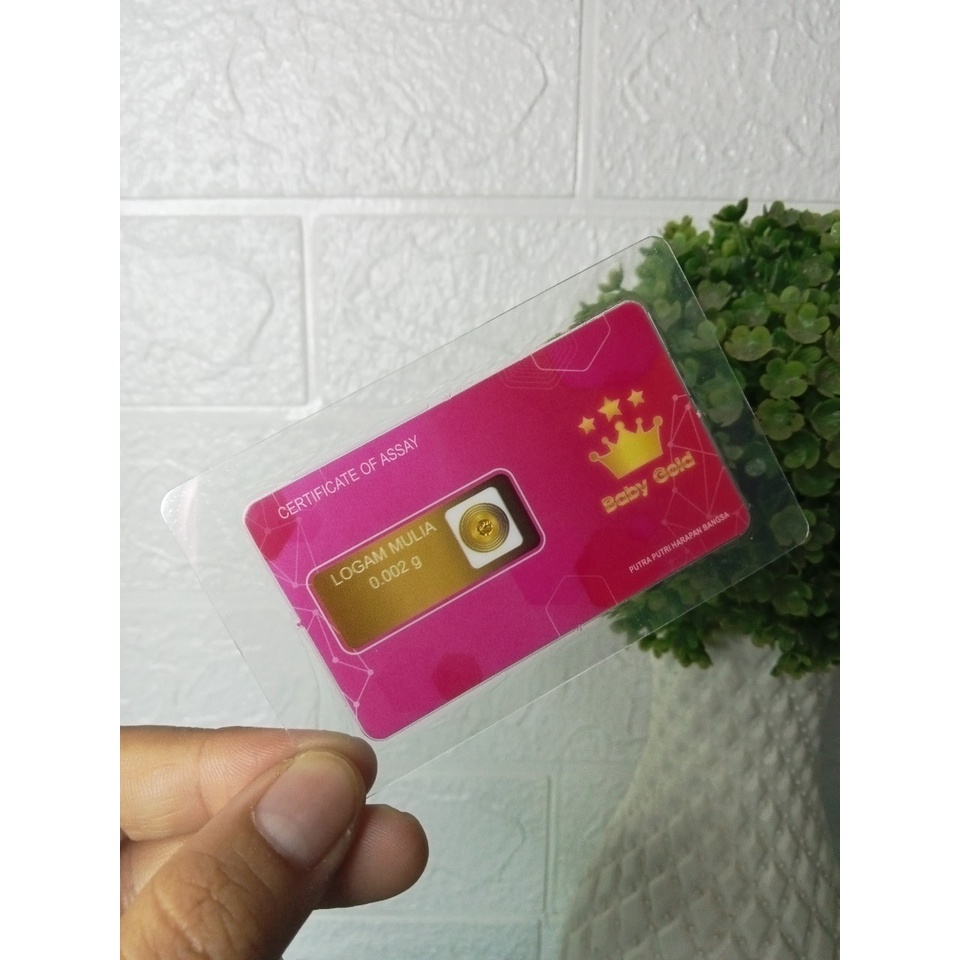 BABY GOLD Reguler Series 0.002 Gram Kemasan Laminating TERMURAH TERLARIS Emas Mini Emas Batangan Logam Mulia Murni 24 Karat Bersertifikat Resmi Asli Original Tabungan Emas Souvenir Keren Mewah