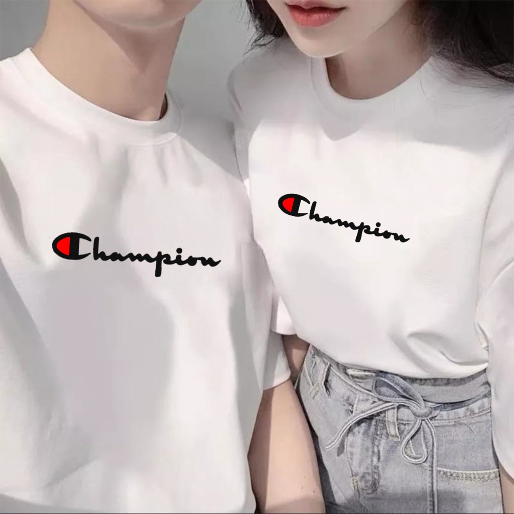 Baju Kaos Distro ChampionCouple Pasangan  Pria Wanita Lengan Pendek Kekinian Bahan Katun Combed Prem