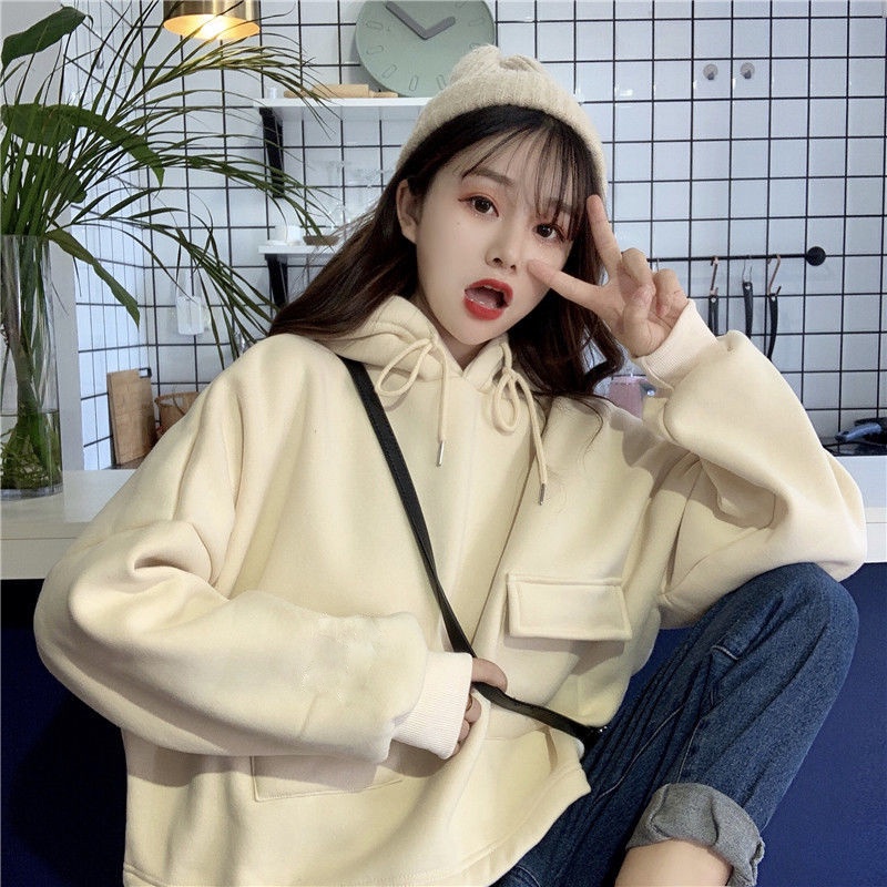 Leisure Poket Jaket Hoodie Wanita Oversize Korean Style | Dhea Fashion