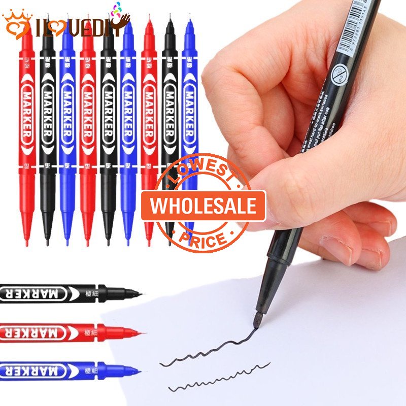 [Harga Grosir] Alat Tulis Tulisan Siswa Anti Noda Hitam Biru Merah Marker Waterproof Double-headed Marker Cepat Kering Penanda Permanen Untuk Kaca Kulit Kayu Baja